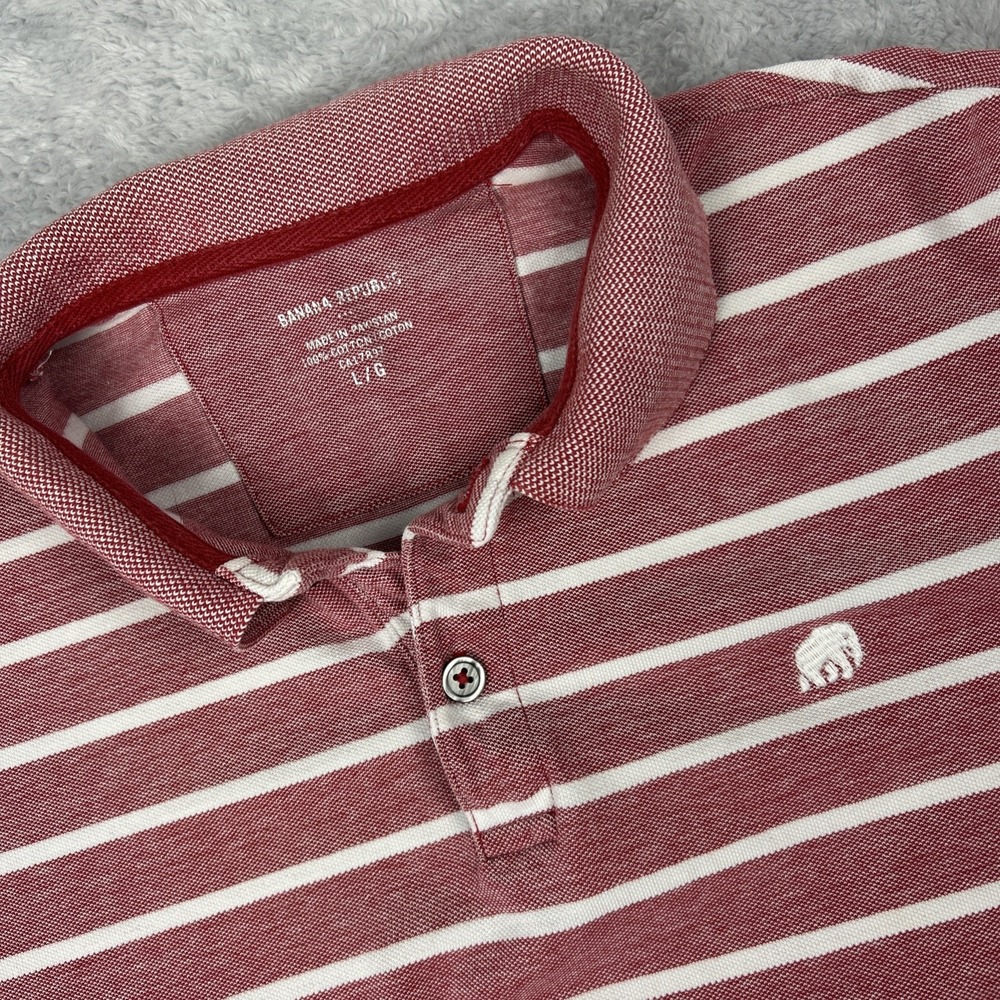 Banana Republic‎ Polo Shirt Mens Large Red White Striped Short Sleeve Cotton